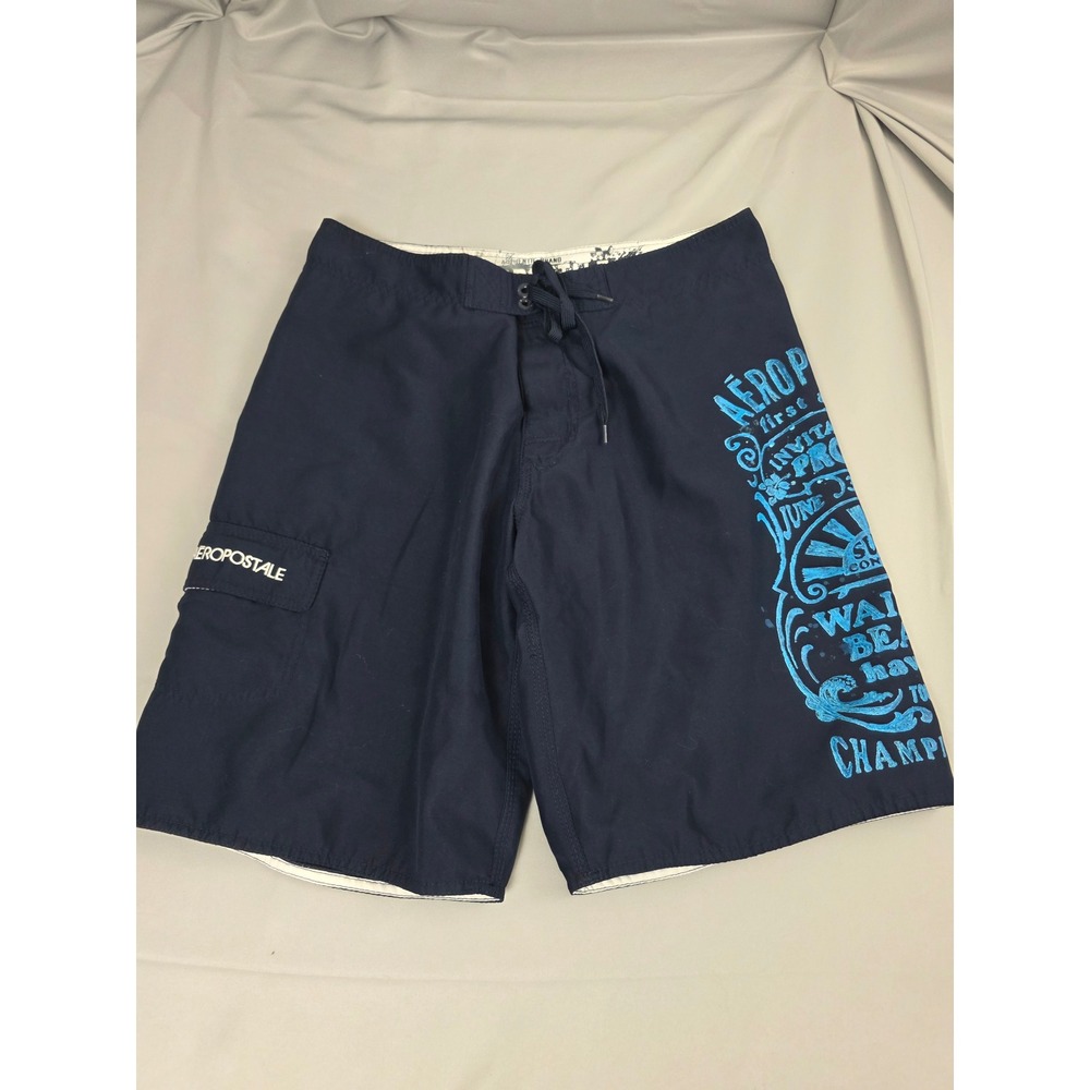 Aeropostale Mens Navy Blue Waikiki Beach Hawaii Board Shorts Swim Trunks Size 32